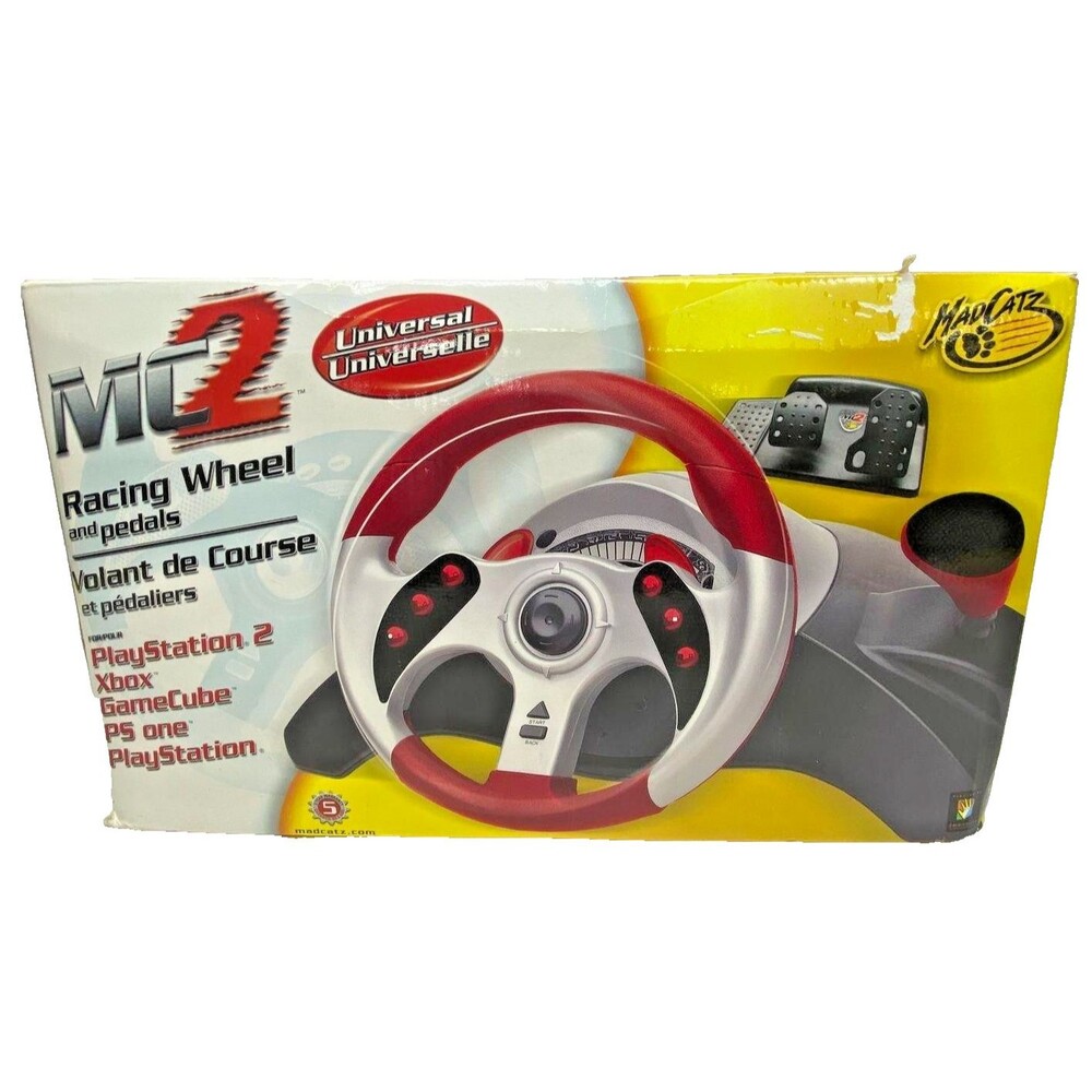 Mad Catz MC2 Universal Racing Wheel Pedals PS1 PS2 Xbox GameCube CIB